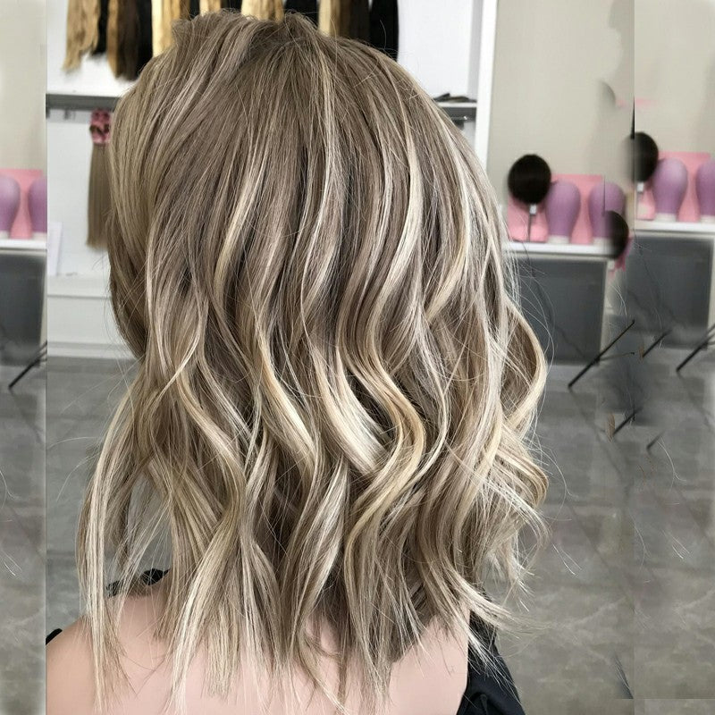Ash Brown Honey Blonde Highlights Lace Frontal Balayage Wig Real Women Caucasian 100% Human Hair