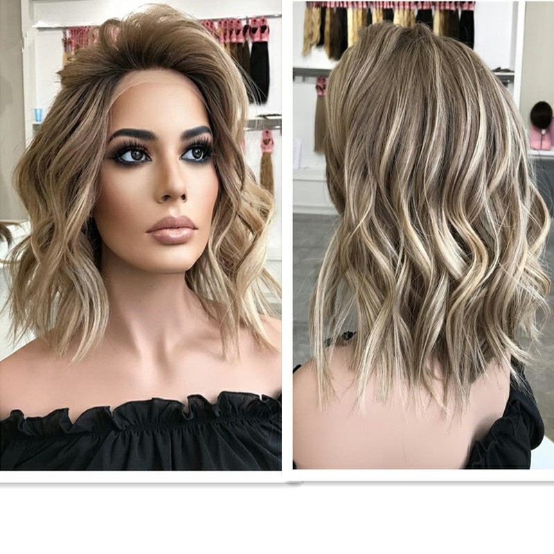 Ash Brown Honey Blonde Highlights Lace Frontal Balayage Wig Real Women Caucasian 100% Human Hair