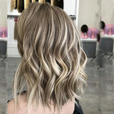Ash Brown Honey Blonde Highlights Lace Frontal Balayage Wig Real Women Caucasian 100% Human Hair