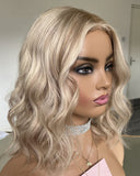 Short Bob Highlights Platinum Blonde Lace Front Wigs Real Human Hair Golden Color Wigs