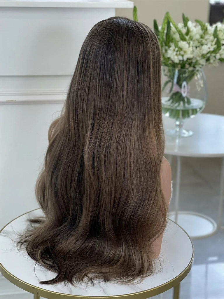 Light Ash Brown Lace Frontal Wigs Natural Wavy Pre Plucked Human Hair Wigs