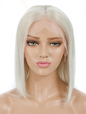 #60 Platinum Blonde Short Bob Lace Front Human Hair Wigs For White Women 150% Preplucked With Baby Hair