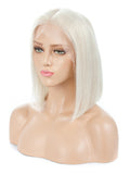 #60 Platinum Blonde Short Bob Lace Front Human Hair Wigs For White Women 150% Preplucked With Baby Hair