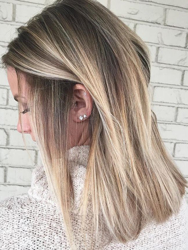 Long Ombre Blonde Highlight Human Lace Front Wigs
