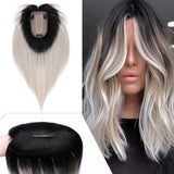 Ombre Hair Toppers for Women 100% Real Human Hair Silk Base Hair Piece With Clips For Hair Loss or Thin Hair