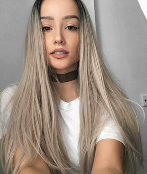 Long Black to Grey Ombre Synthetic Hair Wig