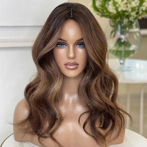 Brown Highlights Wavy Human Lace Front Wigs Long 150 Density 100% Human Lace Wigs