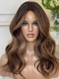 Brown Highlights Wavy Human Lace Front Wigs Long 150 Density 100% Human Lace Wigs