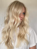 Pale Blonde Long Loose Wavy Front Lace Human Wigs