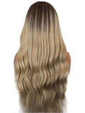 Ash Blonde Long Wavy Wigs Virgin Human Hair Wigs for Women Rooted Highlights Wavy Lace Front Wig