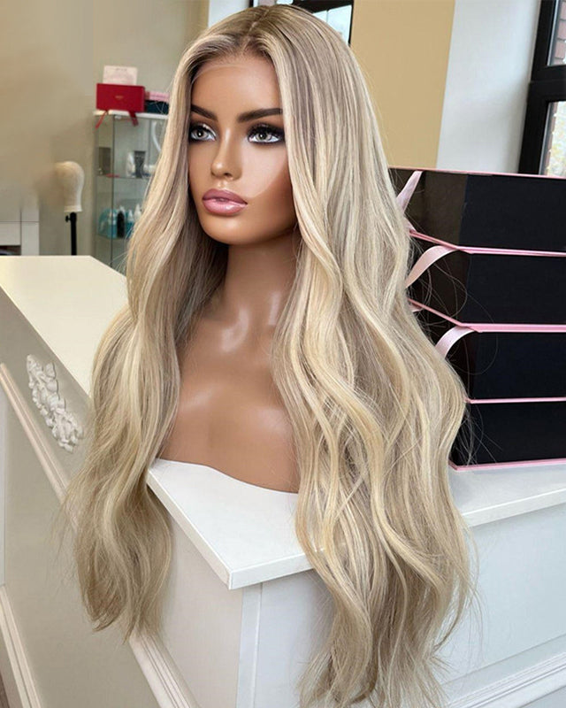 Blonde Highlights Human Lace Front Wigs Preplucked Natural Hairline Wigs