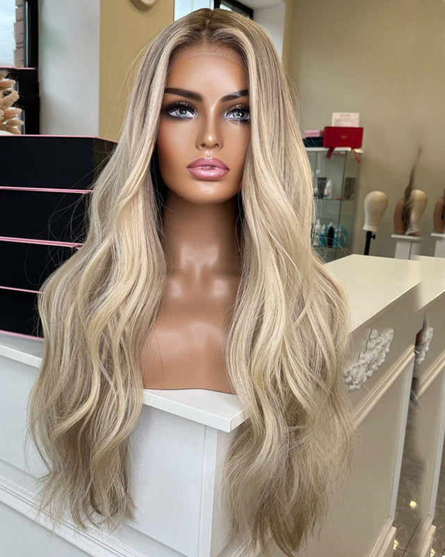 Blonde Highlights Human Lace Front Wigs Preplucked Natural Hairline Wigs