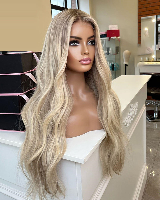Blonde Highlights Human Lace Front Wigs Preplucked Natural Hairline Wigs