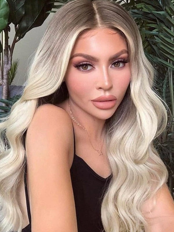 Long Ombre Blonde Wavy Real Human Lace Front Wigs 360 Lace Wigs