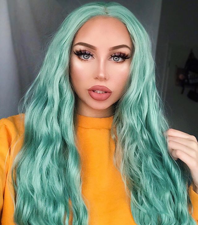 Long Wavy Green Synthetic Lace Front Wigs