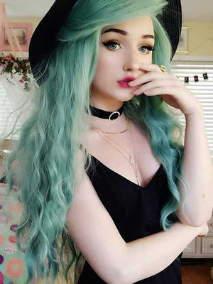 Long Wavy Green Synthetic Lace Front Wigs