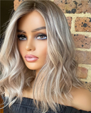 Ombre Wavy Ash Blonde Human Hair Wigs Lace Frontal Highlights Lace Wigs