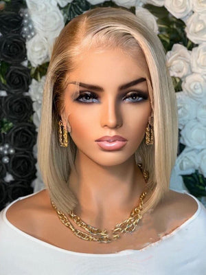 Highlight Ash Blonde Bob Wig Lace Front Human Hair Wigs Short Bob Straight Lace Front Wig