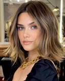 Golden Balayage Short Wigs for Women Caucasian 100% Human Hair