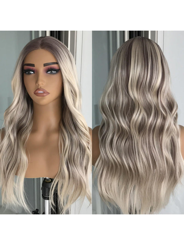 Pale Blonde Long Loose Wavy Front Lace Human Wigs