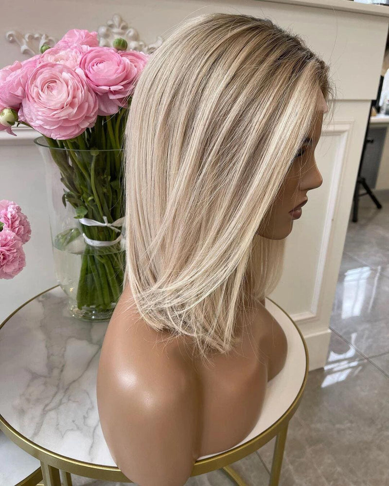 Ombre Blonde Short Human Lace Front Wigs 150 Density Preplucked Hairline with Baby Hair