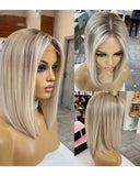 Ombre Blonde Short Bob  Human Wigs Lace Front Wigs Natural Hairline