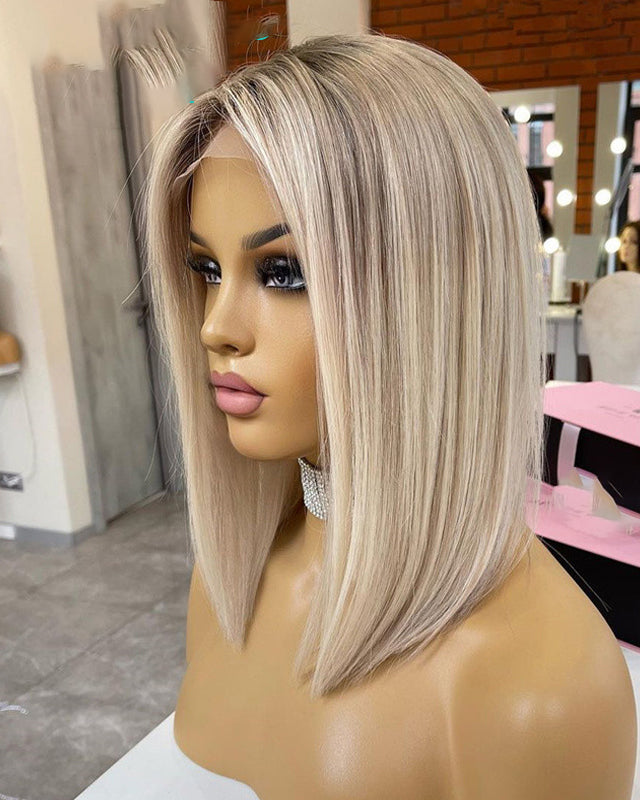 Ombre Blonde Short Bob  Human Wigs Lace Front Wigs Natural Hairline