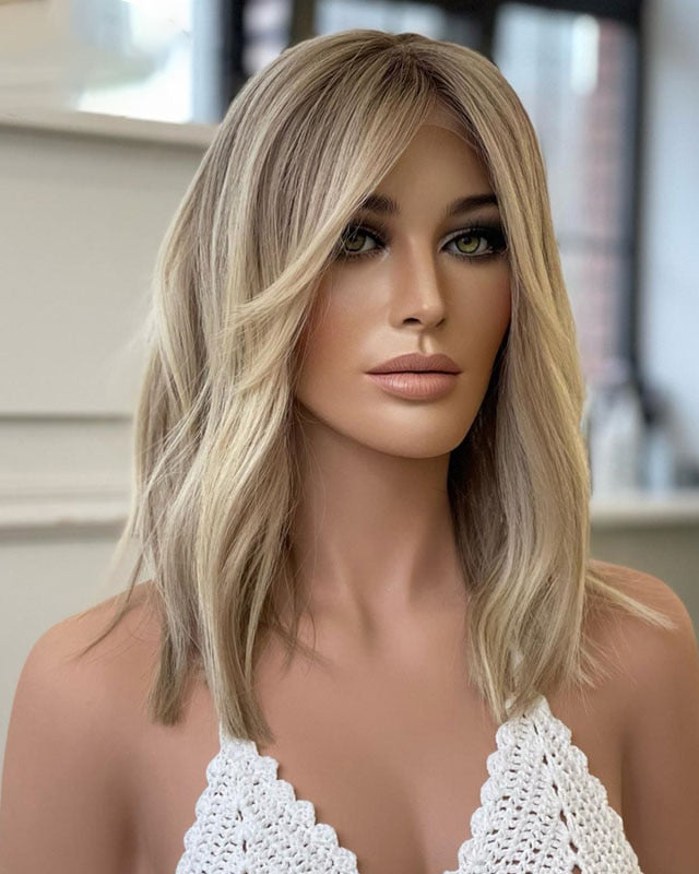 Ombre Blonde Short Blonde Lace Frontal Wig Natural Wave Glueless Real Wig