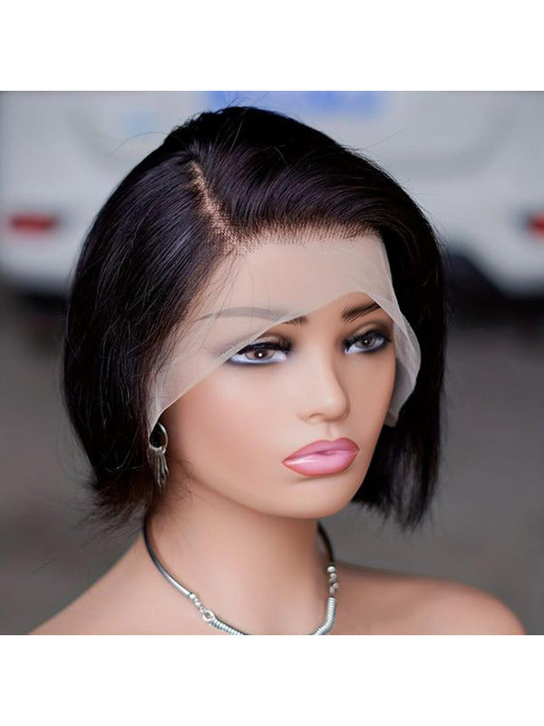 Natural Black Short Bob Lace Front Human Hair Wigs Real Hair