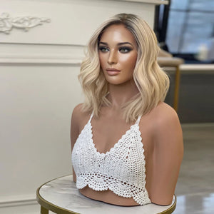 Blonde Wavy Human Lace Front Wigs Bob Hair Pre Plucked Lace Front Wigs