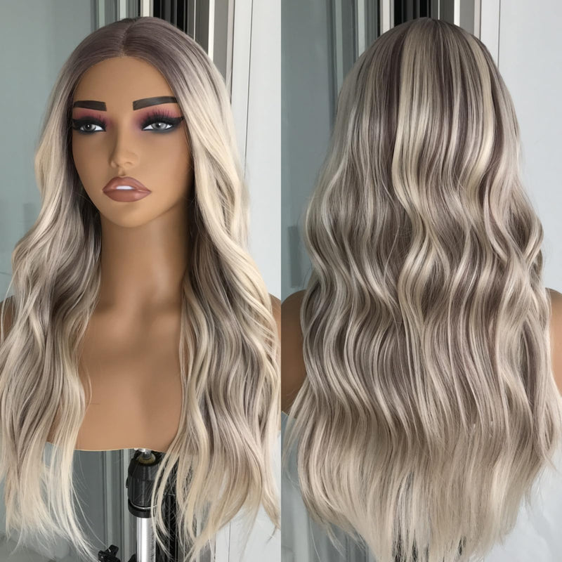 Pale Blonde Long Loose Wavy Front Lace Human Wigs