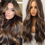 Ombre Highlight Brown Highlight Long Length Human Hair Wigs