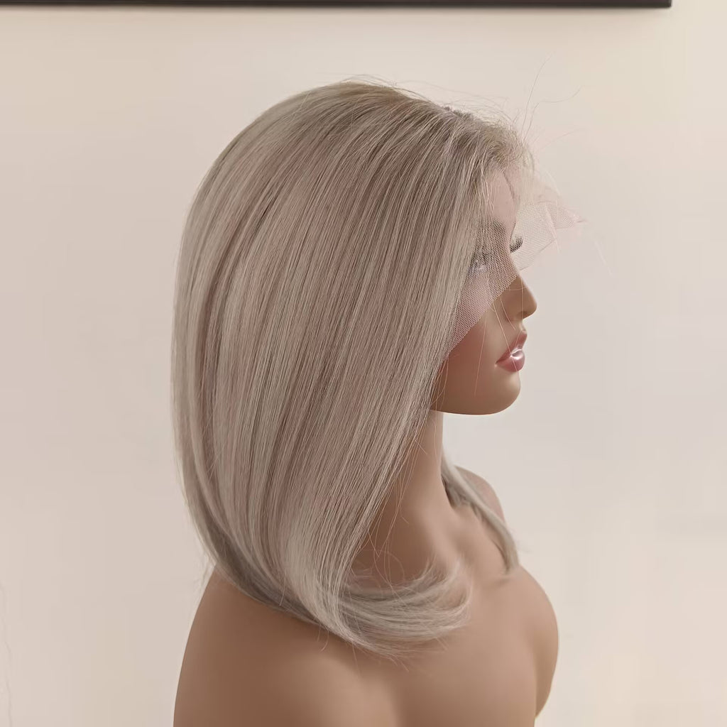 Ash Blonde Human Hair Bob Wig Short highlight Caucasian 100% Human Hai