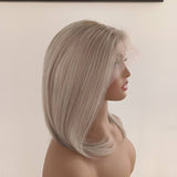 Ash Blonde Human Hair Bob Wig Short highlight Caucasian 100% Human Hair