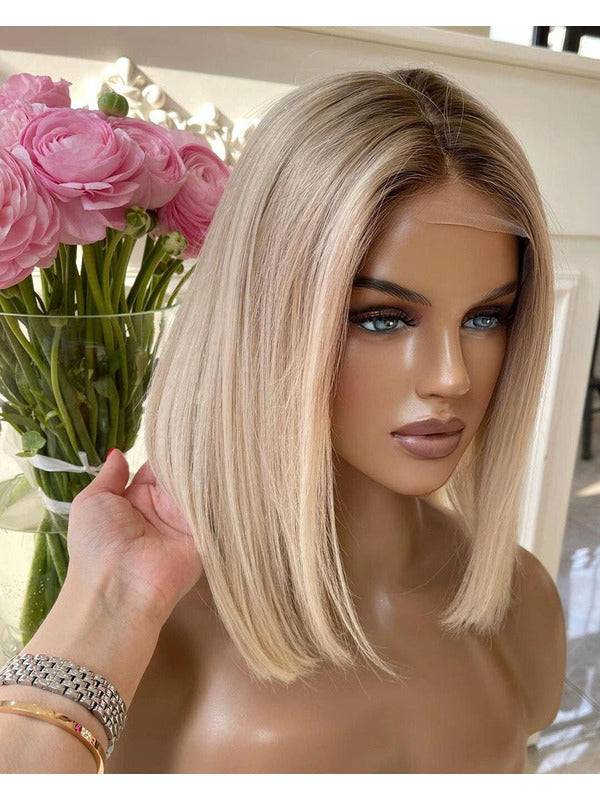 Ombre Blonde Short Human Lace Front Wigs 150 Density Preplucked Hairline with Baby Hair