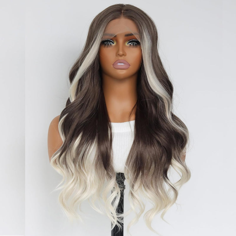 Highlight White Blonde Chocolate Brown Glueless 13x4 Lace Front Wigs for Women