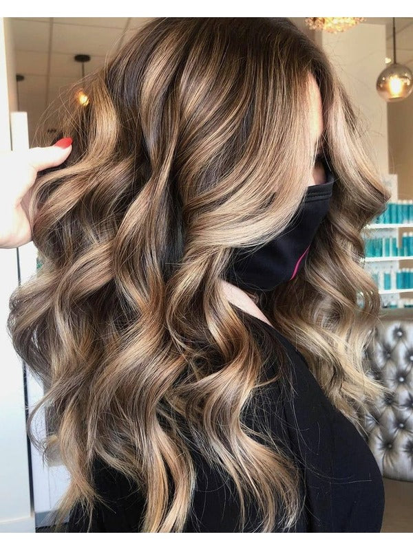 Brown Highlights Human Lace Front Wigs Long 150 Density 100% Human Wavy Lace Wigs