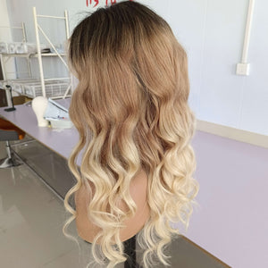 Ombre Blonde Human Lace Front Wigs replucked 3 Tones 360 Lace Wigs Preplucked Hairline with Baby Hair