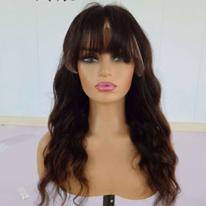 Body Wave Human Hair Wigs with Bangs bleached knots 150% Density Pre Plucked with Baby Hair 360 Human Wigs