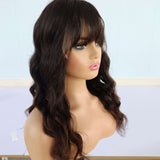 Body Wave Human Hair Wigs with Bangs bleached knots 150% Density Pre Plucked with Baby Hair 360 Human Wigs