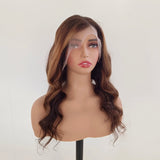 Ombre Brown Lace Front Wigs Body Wave Preplucked Highlight Human Hair Wigs