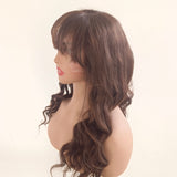 Long Wavy Brown mixed Human Lace Front Wigs With Bangs Remy Natural Wigs