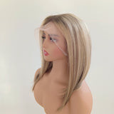 Brown Highlights Blonde human Lace Front Wigs Short Bob Balayage Wigs