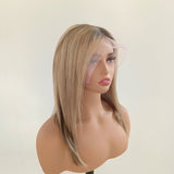 Brown Highlights Blonde human Lace Front Wigs Short Bob Balayage Wigs