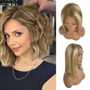 Ombre Blonde  Short Bob Style Lace Front Human Hair Wigs
