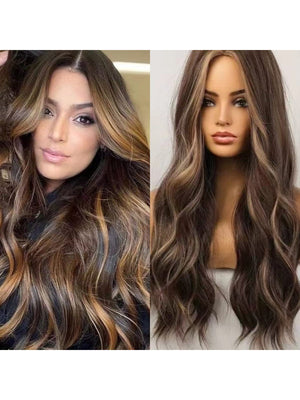 Ombre Highlight Brown Highlight Long Length Human Hair Wigs