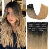 Blonde Highlight Real Human Hair Balayage Clip In Hair Extension