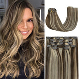 Blonde Highlight Real Human Hair Balayage Clip In Hair Extension