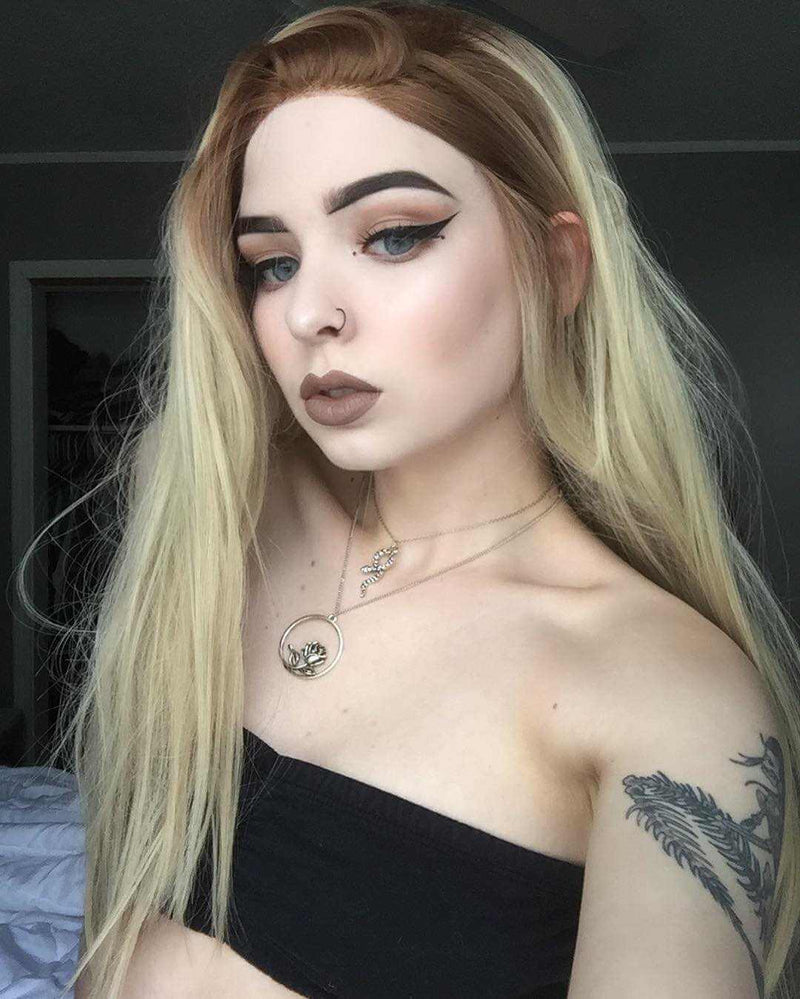 Long Straight Ombre Blonde Synthetic Lace Front Wigs