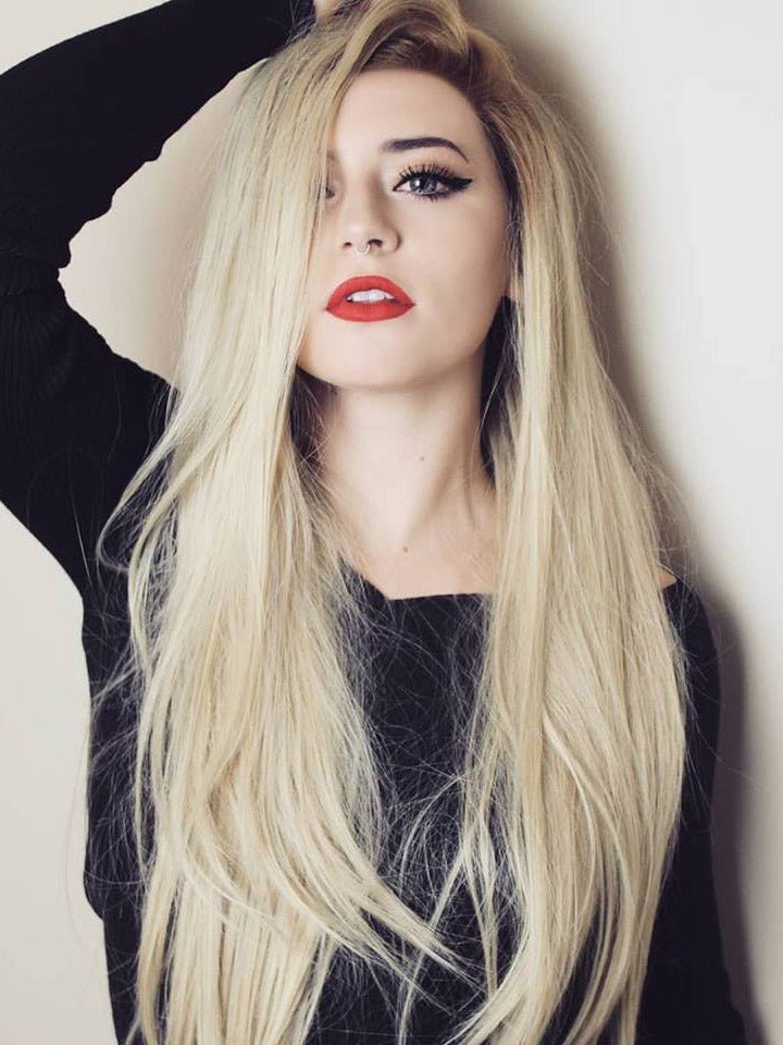 Long Straight Ombre Blonde Synthetic Lace Front Wigs